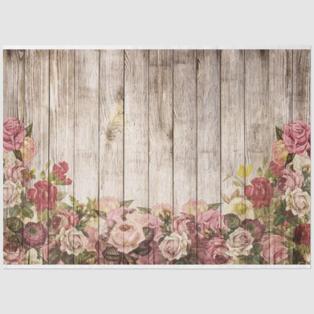 Rustic Roses Paper Roses Rustic Wood Decoupage Tissue Paper | Zazzle