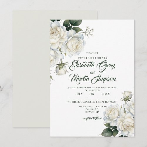 Roses Sage Elegant Floral Wedding Invitation