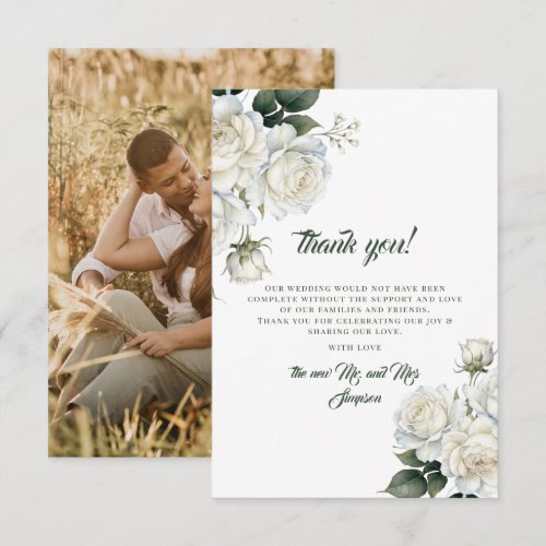 Roses Sage Elegant Floral Wedding Thank You Card