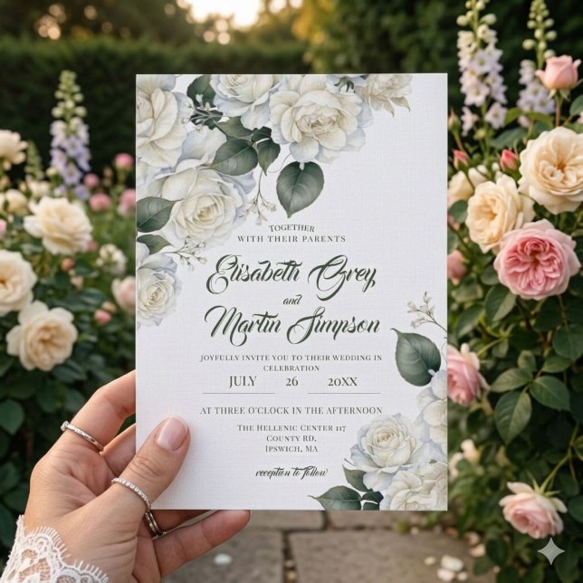 Roses Sage Floral Wedding Invitation (Creator Uploaded)