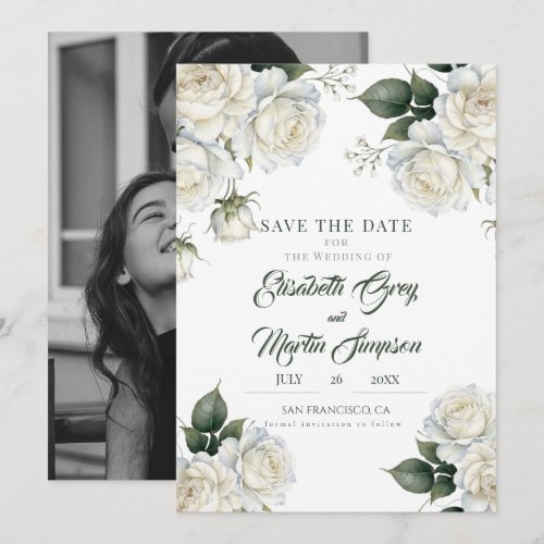 Roses Sage Floral Wedding Save The Date