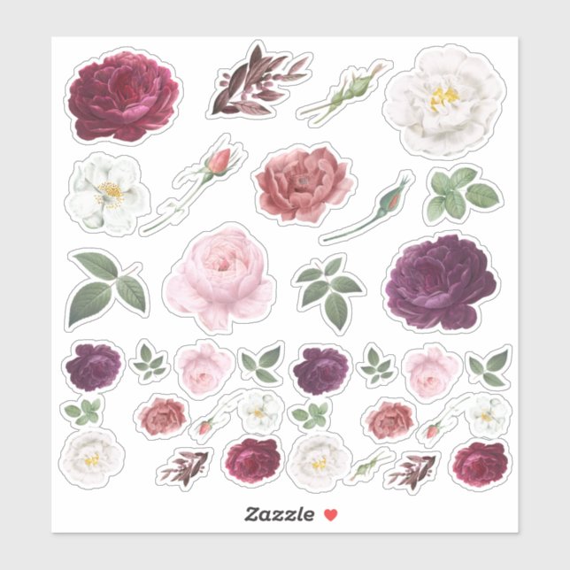 Roses Scrapbooking Stickers - Floral Crafting Set (Sheet)