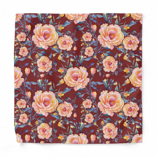 Roses, seamless, red background pattern bandana (Front)