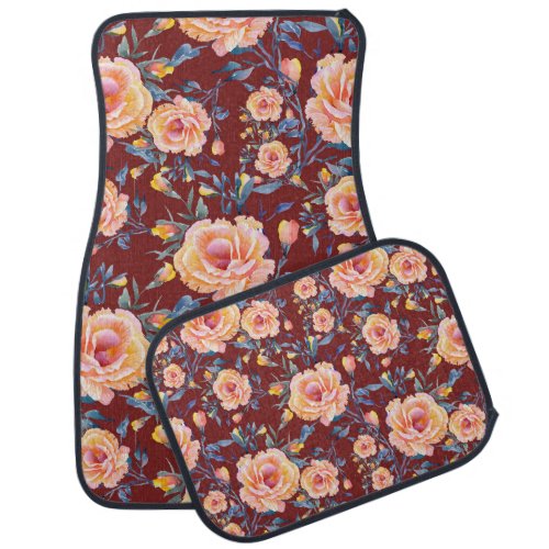 Roses seamless red background pattern car floor mat