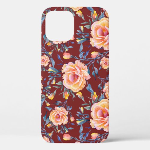 Roses seamless red background pattern iPhone 12 case