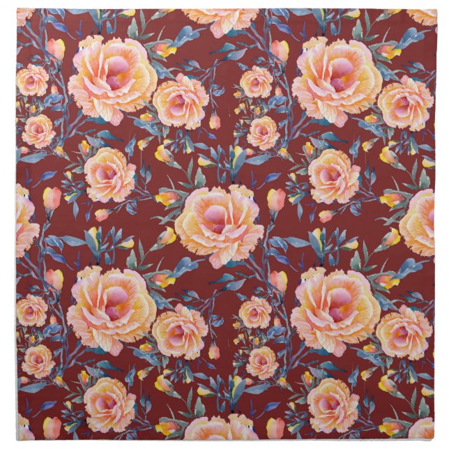Roses, seamless, red background pattern cloth napkin (Front)