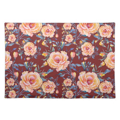 Roses seamless red background pattern cloth placemat