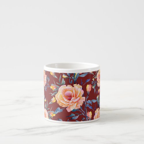 Roses seamless red background pattern espresso cup