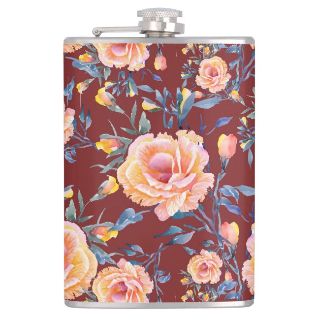 Roses, seamless, red background pattern flask (Front)