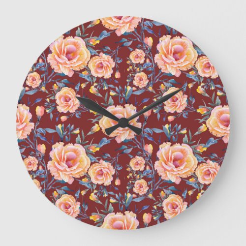 Roses seamless red background pattern large clock
