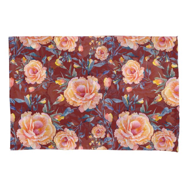 Roses, seamless, red background pattern pillow case (Front)
