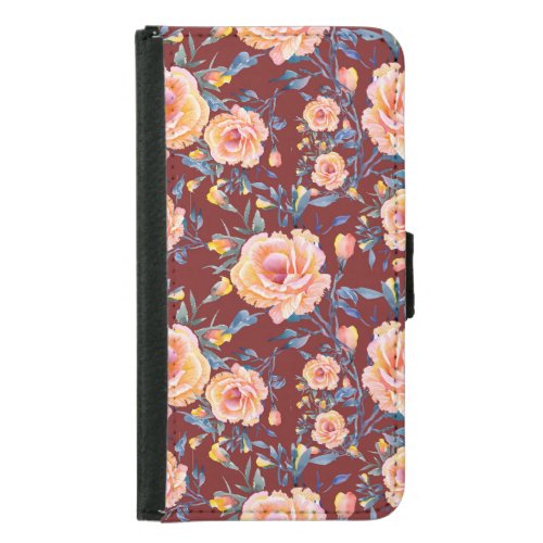 Roses seamless red background pattern samsung galaxy s5 wallet case