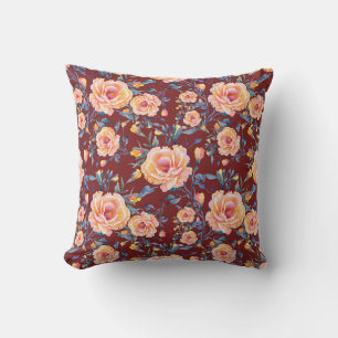 Roses, seamless, red background pattern throw pillow