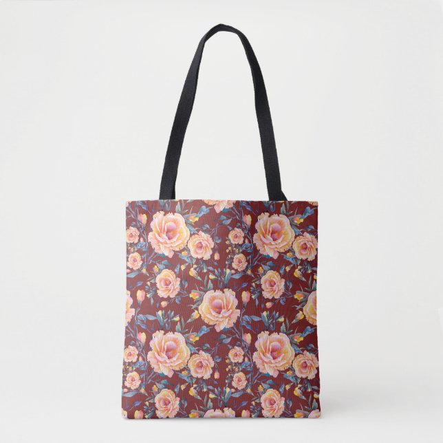 Roses, seamless, red background pattern tote bag (Front)