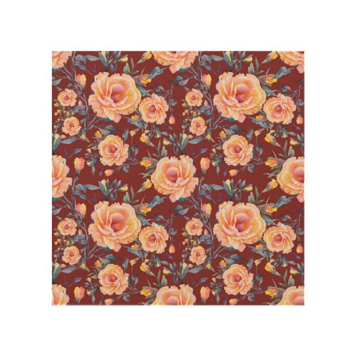 Roses seamless red background pattern wood wall art