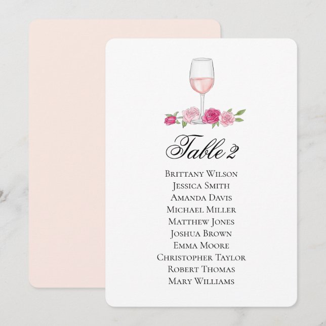 Roses seating chart. Wine glass. Floral wedding Invitation (Front/Back)