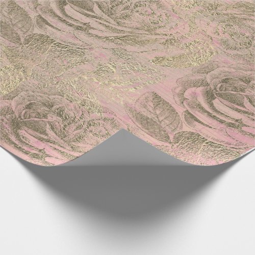 Roses Silver Gray Floral Rose Foxier Gold Pink Wrapping Paper
