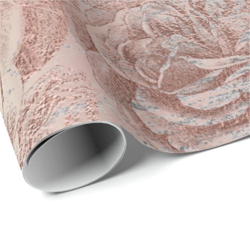 Roses Silver Gray Floral Rose Gold Blush Pink Wrapping Paper