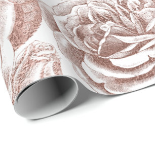 Roses Silver Gray Floral White Rose Gold Blush Wrapping Paper