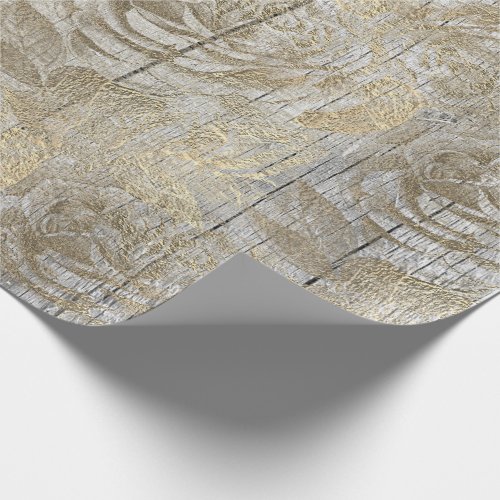 Roses Silver Gray Floral Wood Foxier Gold Rustic Wrapping Paper