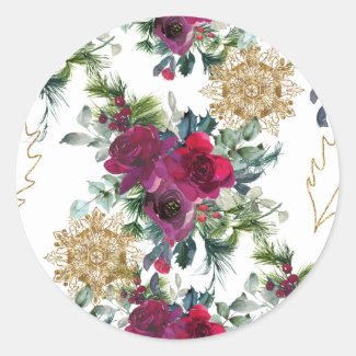 Roses, Snowflakes, and Holly Fancy Sticker