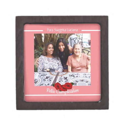 Roses Soft Coral Photo Happy Birthday Spanish Gift Box