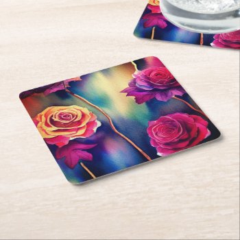 Roses Square Paper Coaster by MarblesPictures at Zazzle