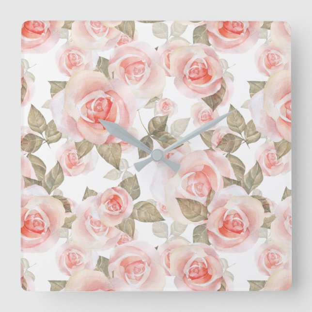 Roses Square Wall Clock (Front)