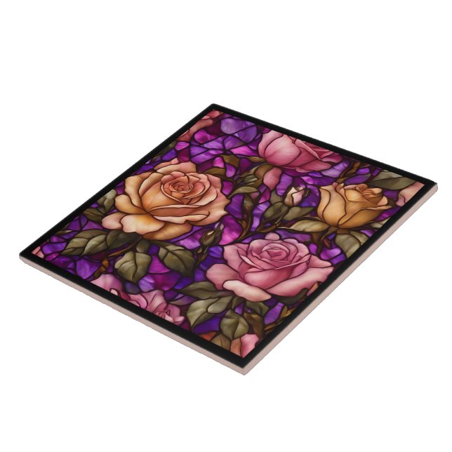 Roses Stained Glass Modern Elegant Collection Ceramic Tile (Side)