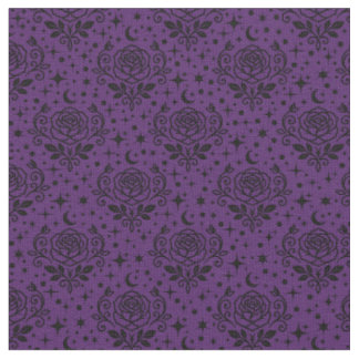 Roses Stars & Dots on Dark Purple Fabric