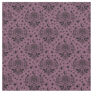 Roses Stars & Dots on Gray Purple Fabric