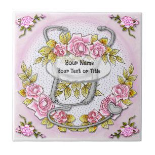Roses Stethoscope Ceramic Tile