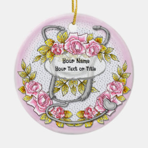 Roses Stethoscope nurse ornament