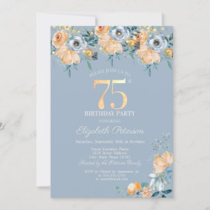 Roses String Lights Dusty Blue 75th Birthday Invitation