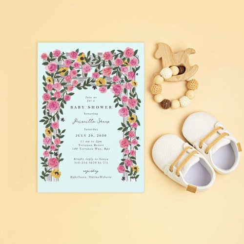 Roses Sunflower Trellis Spring Garden Baby Shower Invitation