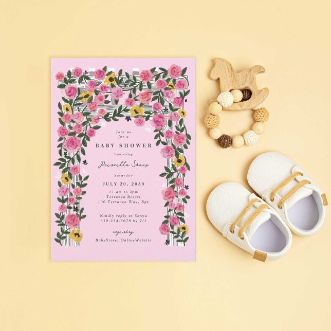Roses Sunflower Trellis Spring Garden Baby Shower Invitation (Creator Uploaded)