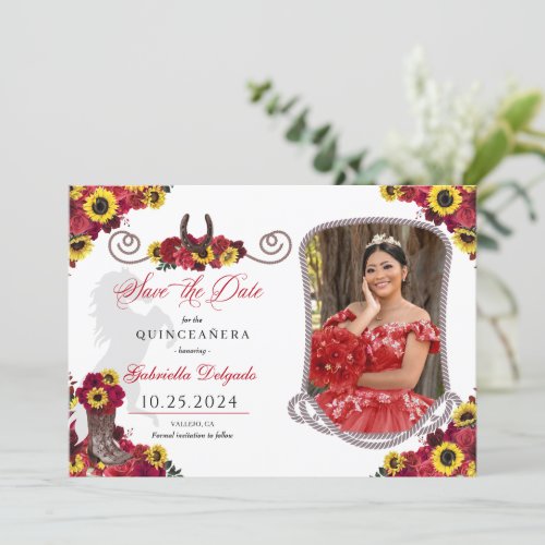 Roses Sunflowers Quinceaera Save The Date Photo Invitation