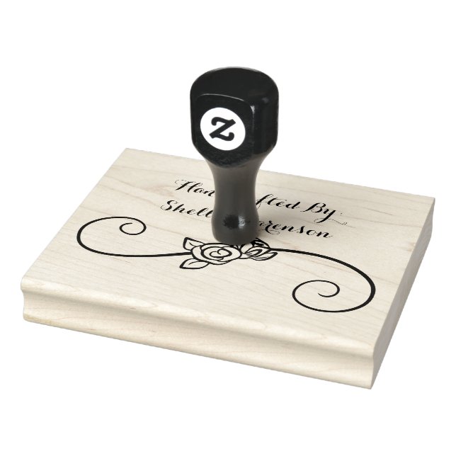 Roses Swash, Handcrafted By, 4" x 5" Rubber Stamp (Stamp)