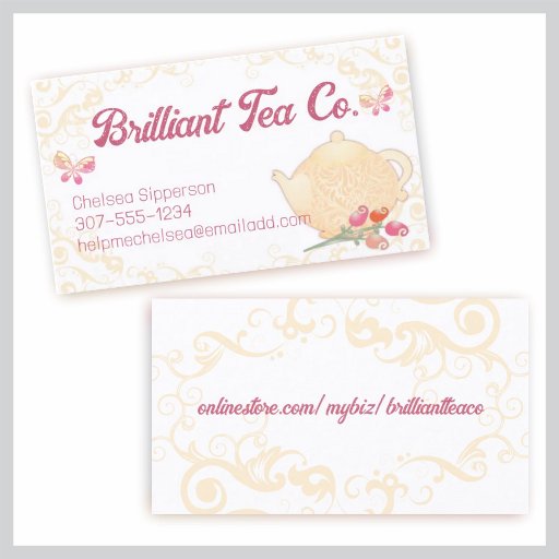 Customizable Roses teapot flowers butterflies tea cup business business card template