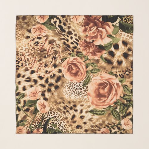 Roses Texture with Leopard Print Pattern Scarf