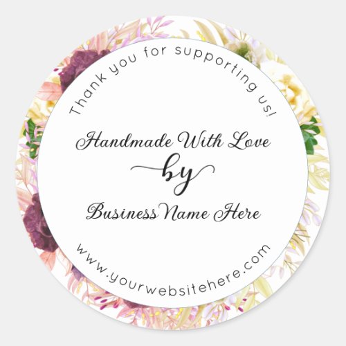 Roses Thank You Handmade With Love Classic Round Sticker