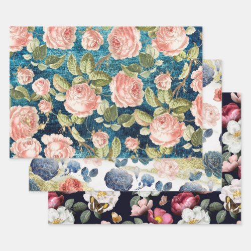 ROSES THREE WAYS HEAVY WEIGHT DECOUPAGE WRAPPING PAPER SHEETS