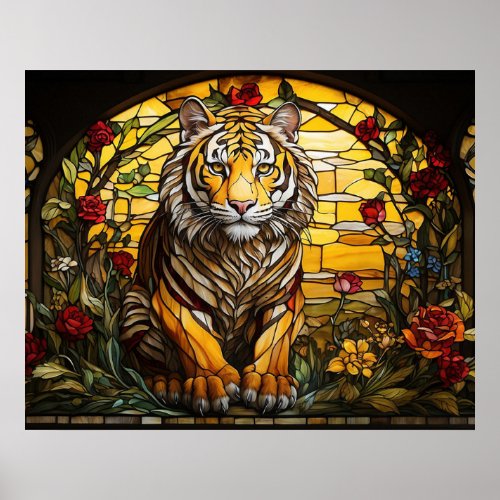   Roses TIGER 54 AP68 Fantasy Stained Glass  Poster