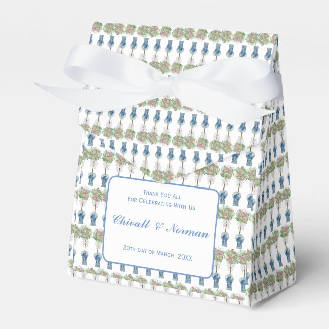 Roses Topiary Blue and White Ginger Jar  Favor Boxes (Front Side)