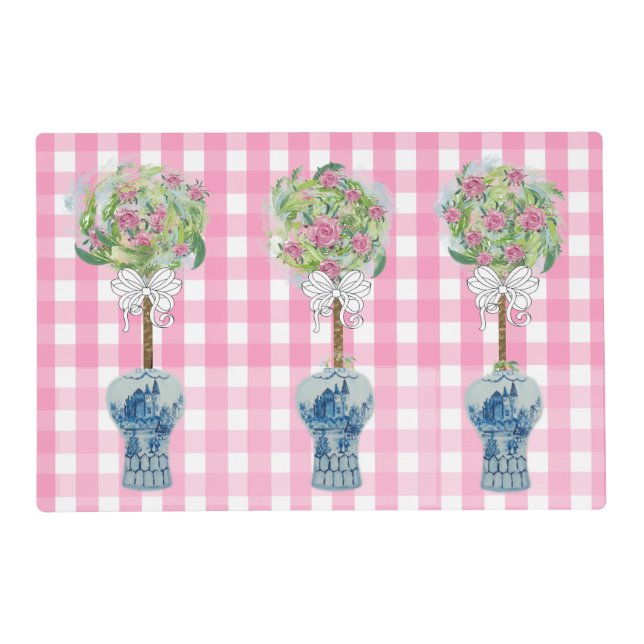 Roses Topiary Blue and White Ginger Jar Placemat (Front)
