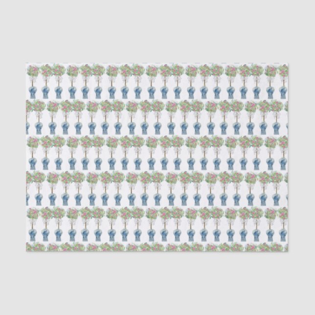 Roses Topiary Blue and White Ginger Jar  Tissue Paper (Front)