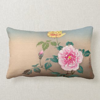 Roses Tsuchiya Koitsu japanese flowers painting Lumbar Pillow
