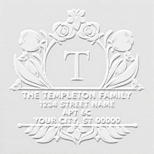 Roses & Tulips Border Frame Name Initial Address Embosser