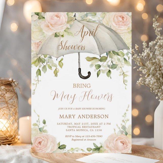 Roses Umbrella April Showers Bring May Flowers Invitation (Creator Uploaded)