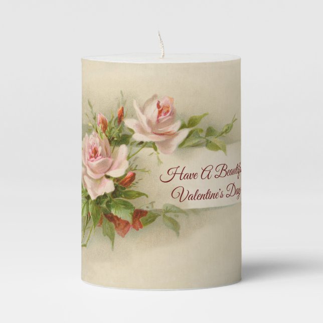 Roses Valentine Pillar Candle (Front)
